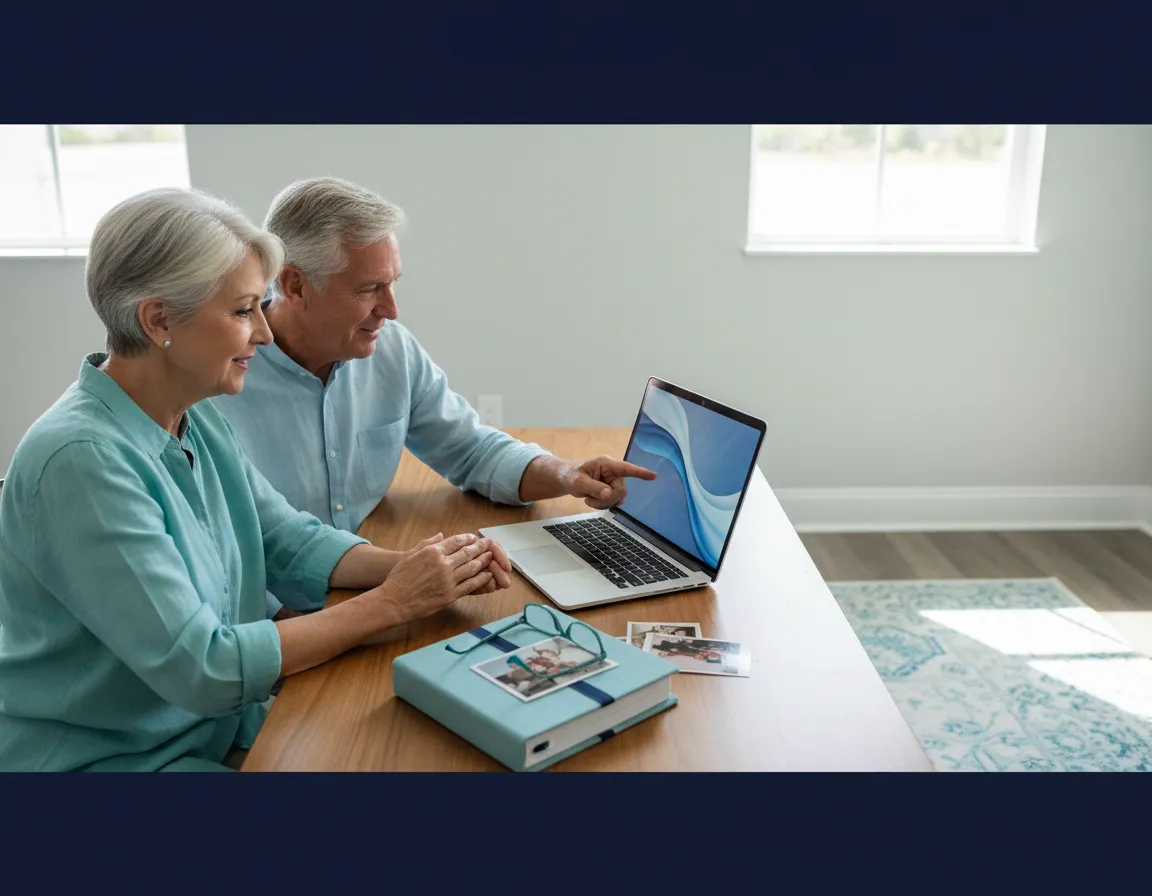 Senior couple working patiently on a laptop computer