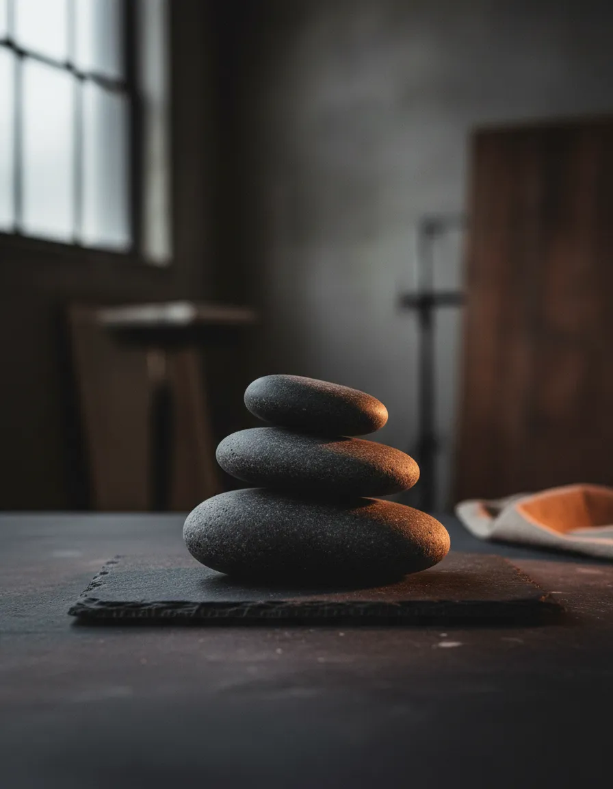 A delicate, textured image representing internal stasis or layered depth like stacked stone or deep roots.
