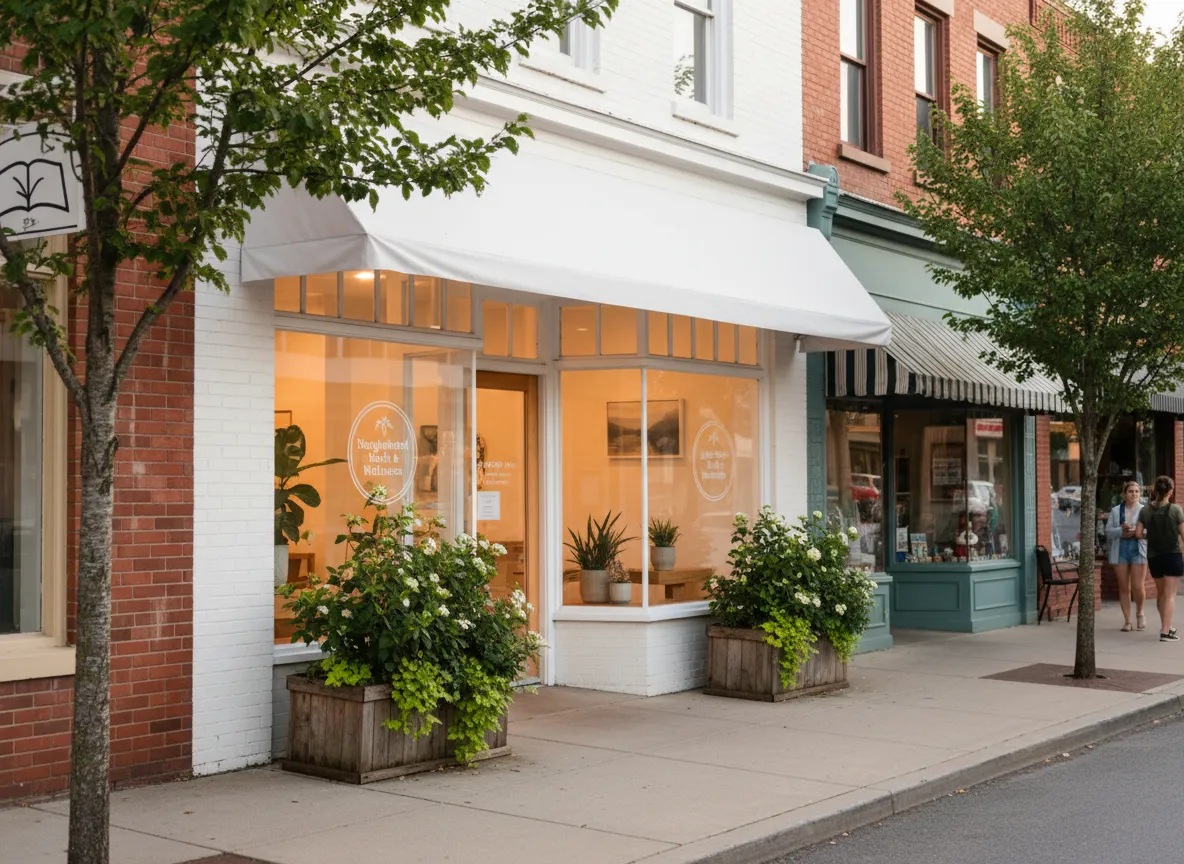 Exterior of the local Neighborhood Health & Wellness studio on Main Street