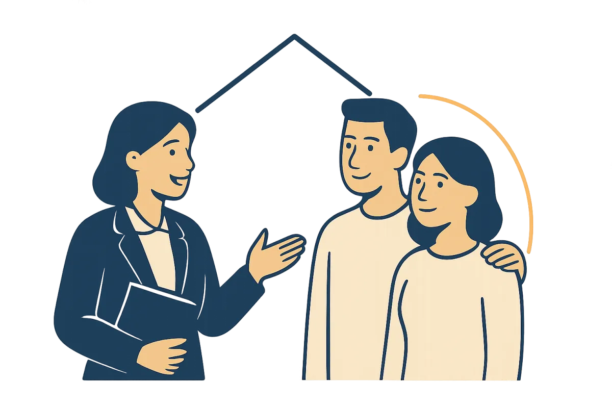 Real estate agent talking with homeowners about solutions