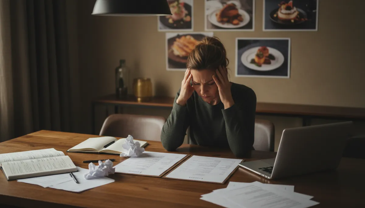 Host looking stressed while planning event catering