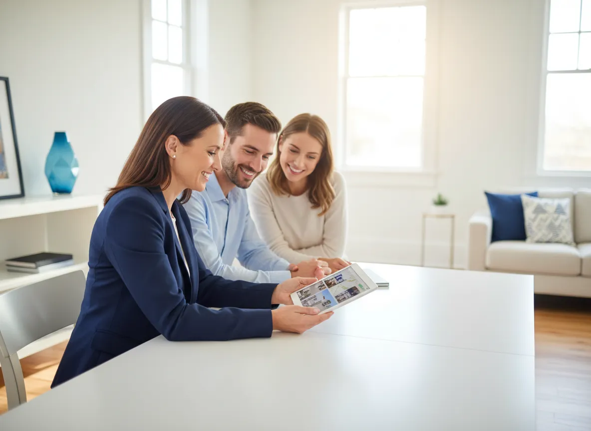 Professional real estate agent in Homer Glen discussing property options with clients