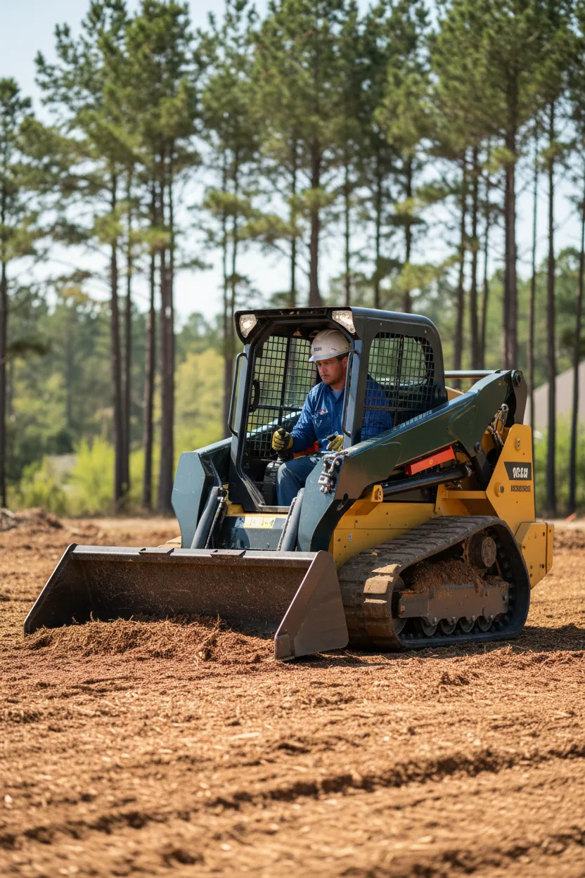 Dylan Reeves operating a skid steer on a residential property