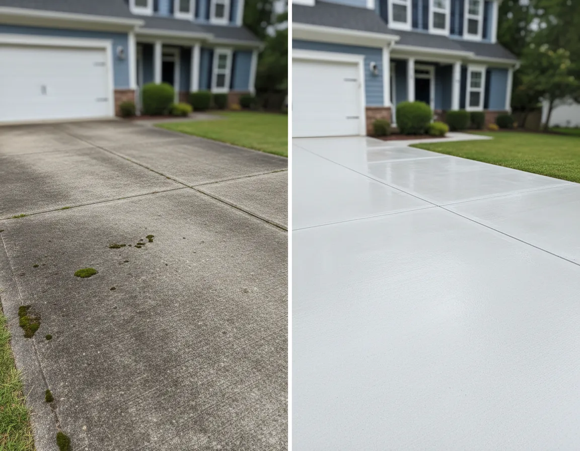 Before and after pressure washed driveway