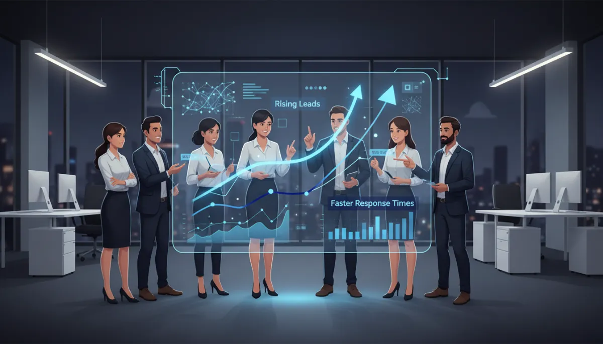 Business team reviewing AI automation dashboard for lead generation