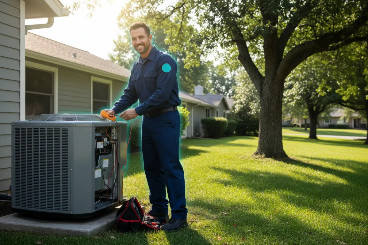 HVAC technician installing a new air conditioning unit
