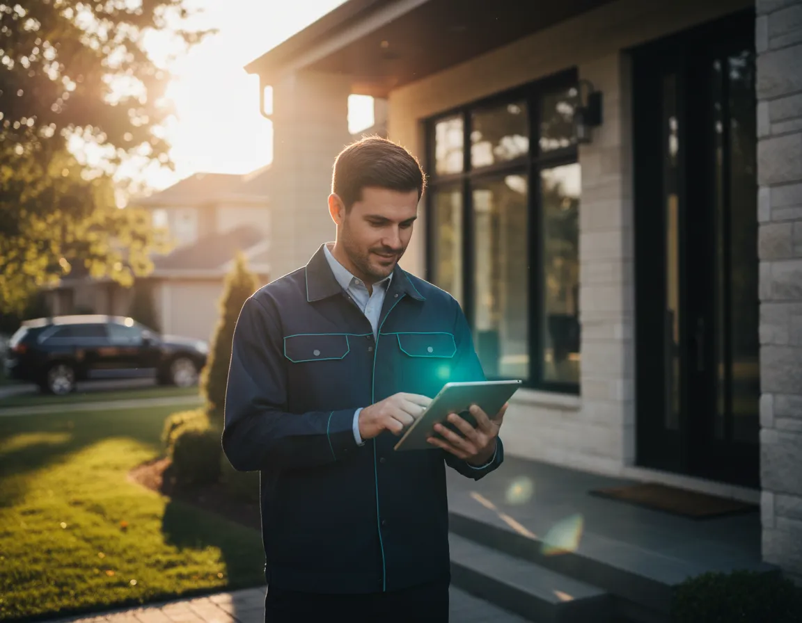 Contractor technician scheduling an appointment on a tablet