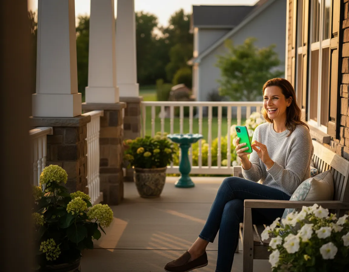 Happy homeowner scheduling service on mobile phone