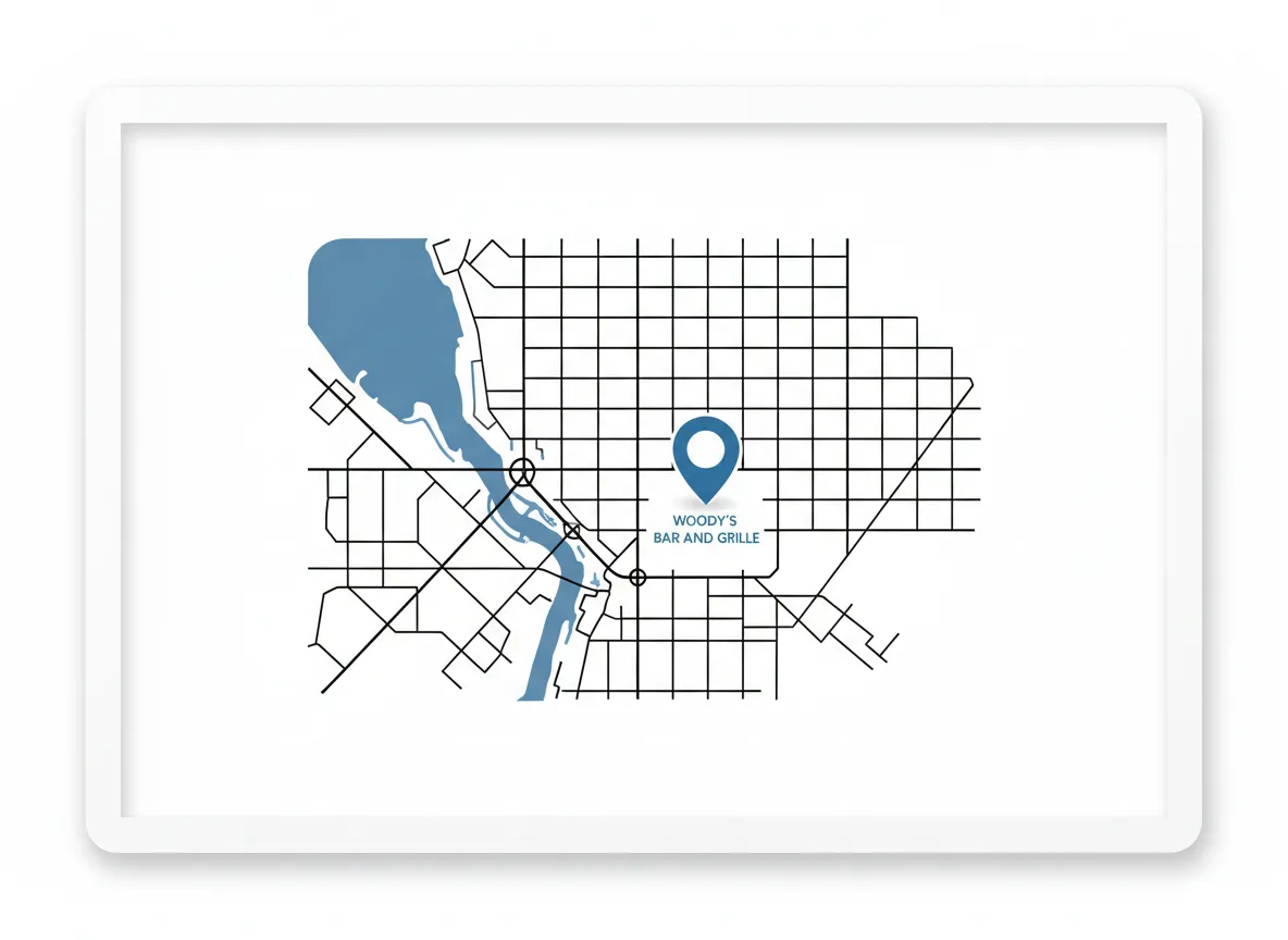 Map placeholder showing the location of Woody’s Bar and Grille in Cleveland, OH