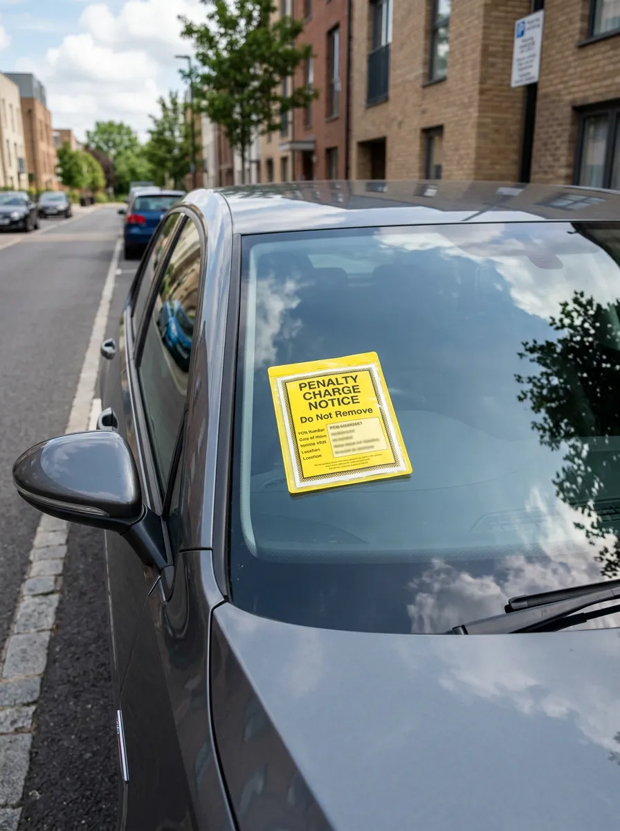 Penalty Charge Notice sticker affixed to a car window
