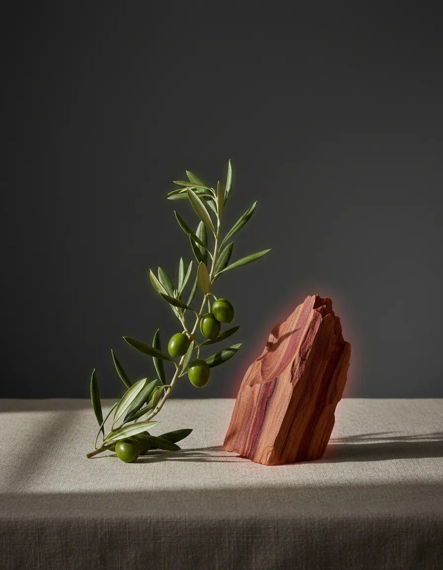 Natural skincare ingredients - olive branch and red sandalwood