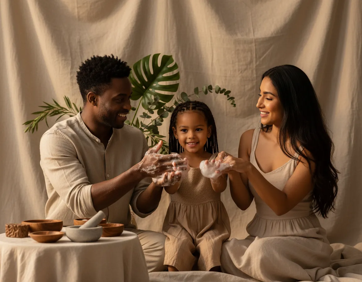Family enjoying gentle natural skincare soap