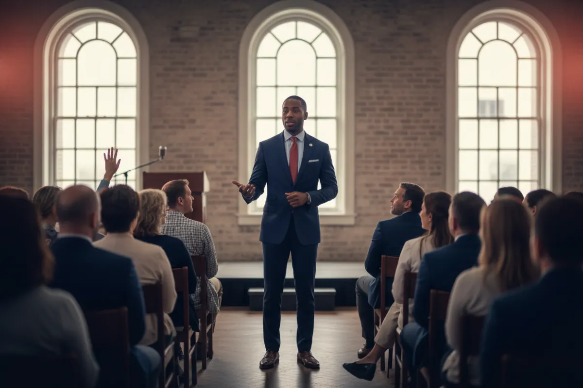 Corey Foreman holding a public town hall meeting