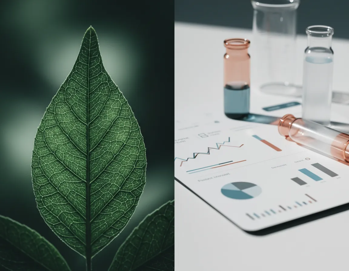 Split-screen view of a botanical macro and modern functional lab interface