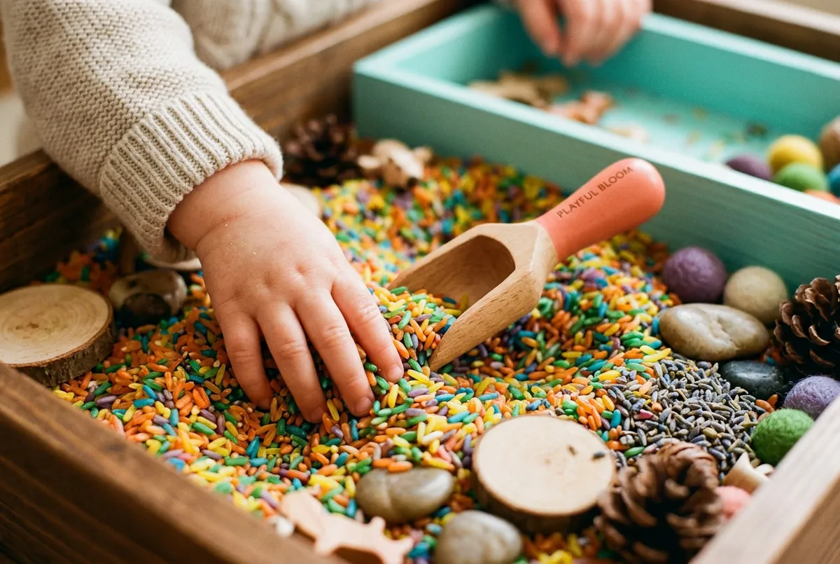 Hands-on sensory bin exploration with safe textured elements and water play