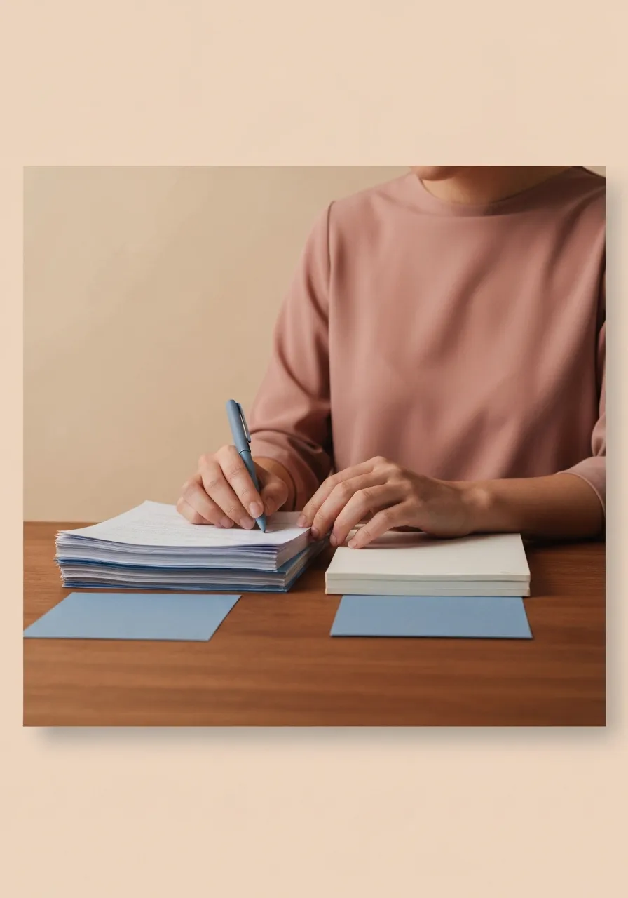 A subtle abstract image of hands organizing paper