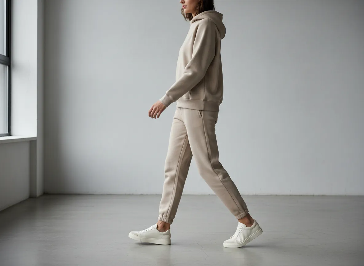 Hoodie paired with cuffed sweatpants