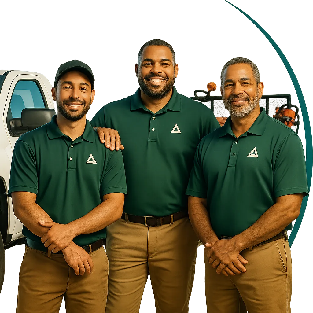 Three diverse TriPoint partners standing proudly near a work truck