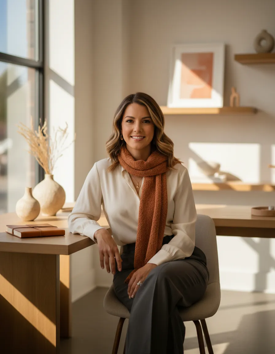 Melissa Ann Hernandez in a professional yet relaxed setting
