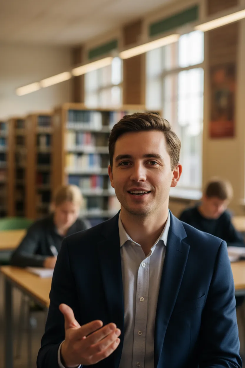 Candid photo of a young postgraduate coach speaking into a camera