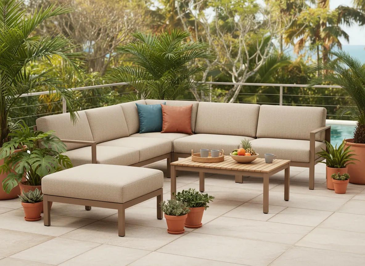 Seccional de patio en L color beige