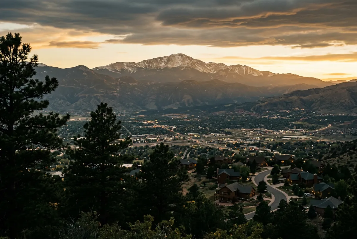 Scenic mountain vista overlooking pristine neighborhood in Colorado Springs