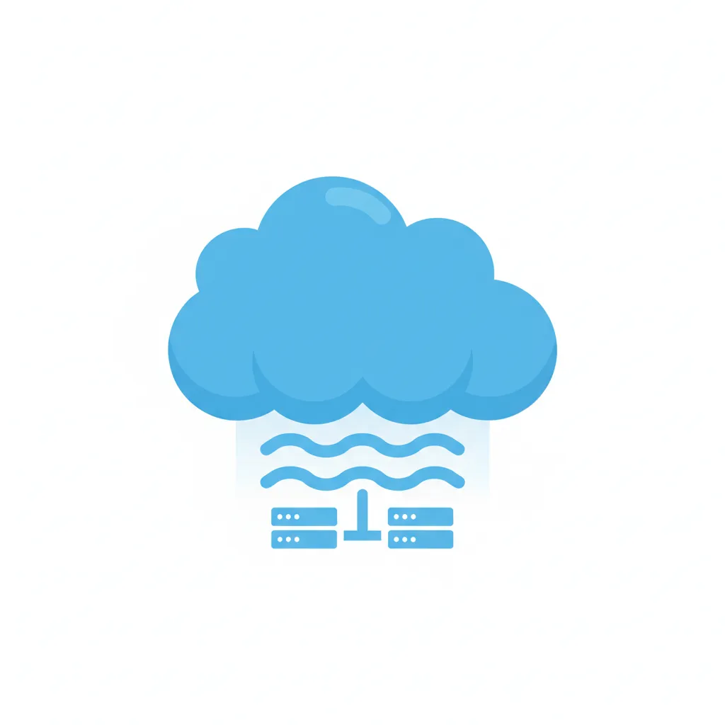 Minimalist cloud computing icon in blue on white background, symbolizing scalable digital infrastructure.