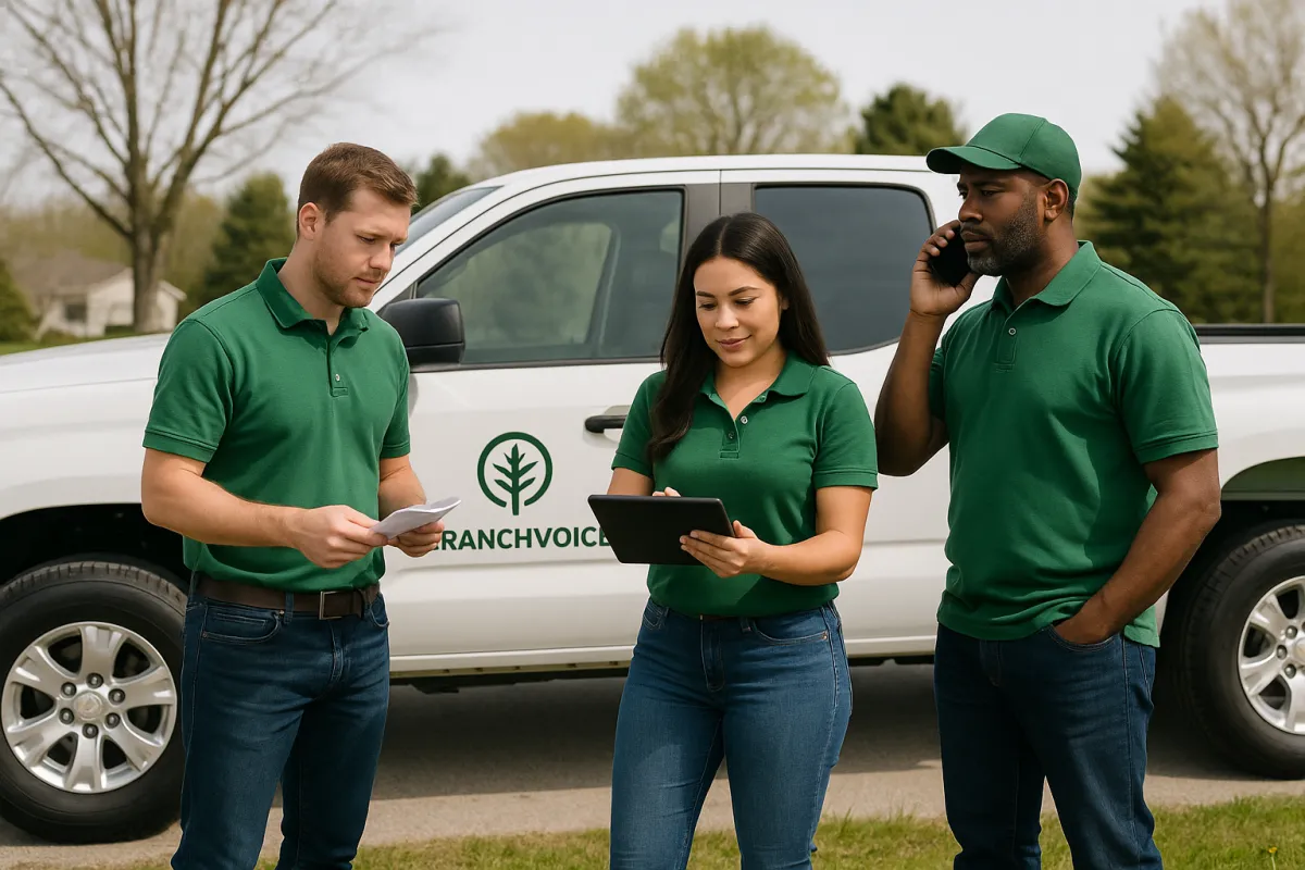 Small crew answering a call beside their truck