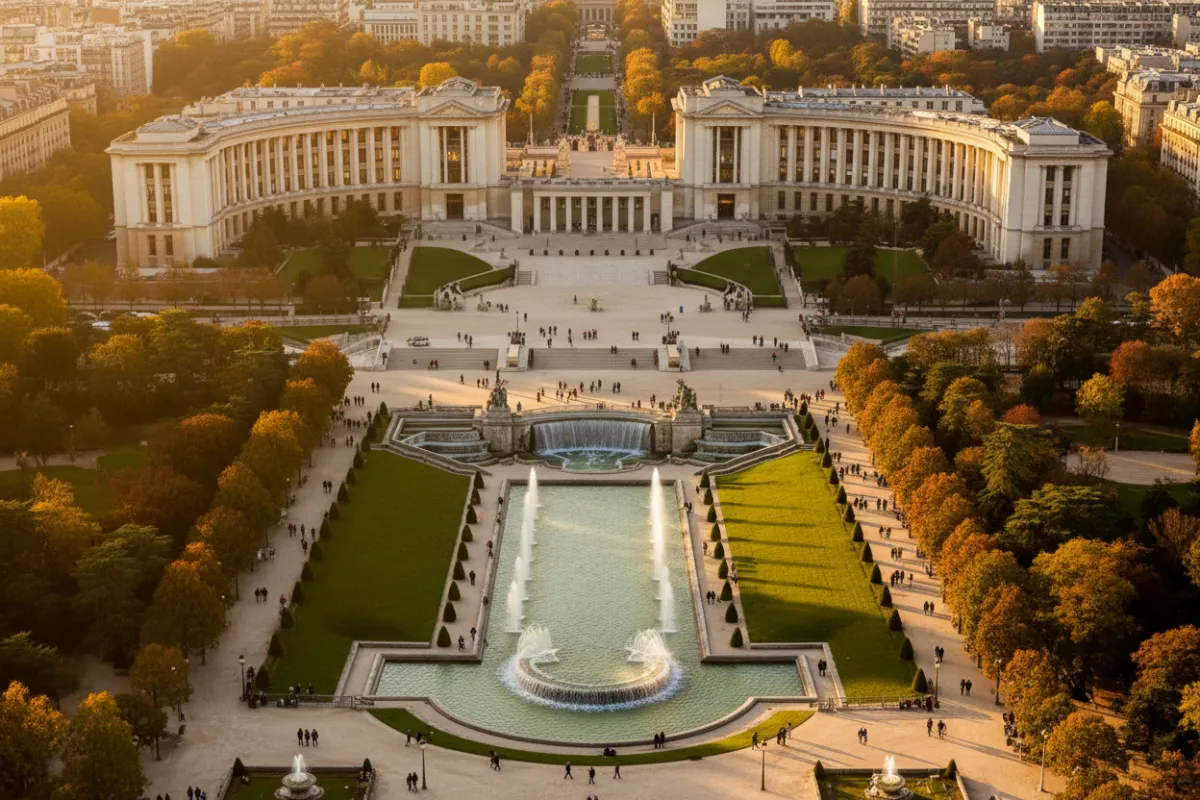 Vy från Place du Trocadéro mot Eiffeltornet