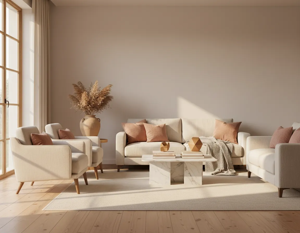 A calm, organized, and peaceful living room space