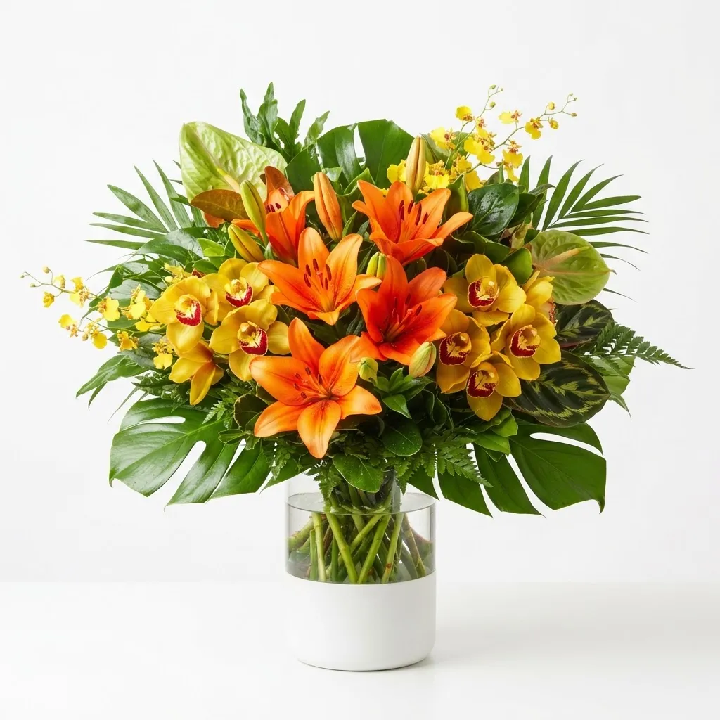 Exotic Citrus Garden arrangement with vibrant tropical florals
