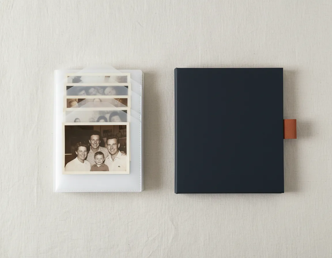 A stack of archival photo sleeves