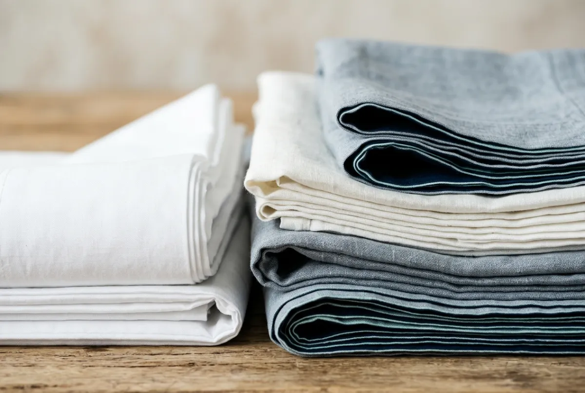 Macro textile photography of pristine combed cotton and crisp European linen weave