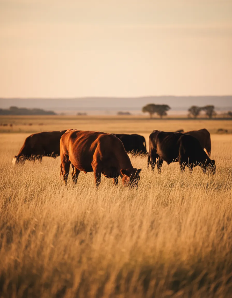 Cattle in pasture at golden hour