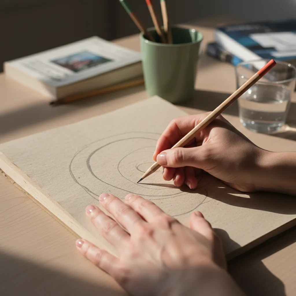 Warm high-quality photo of hands sketching
