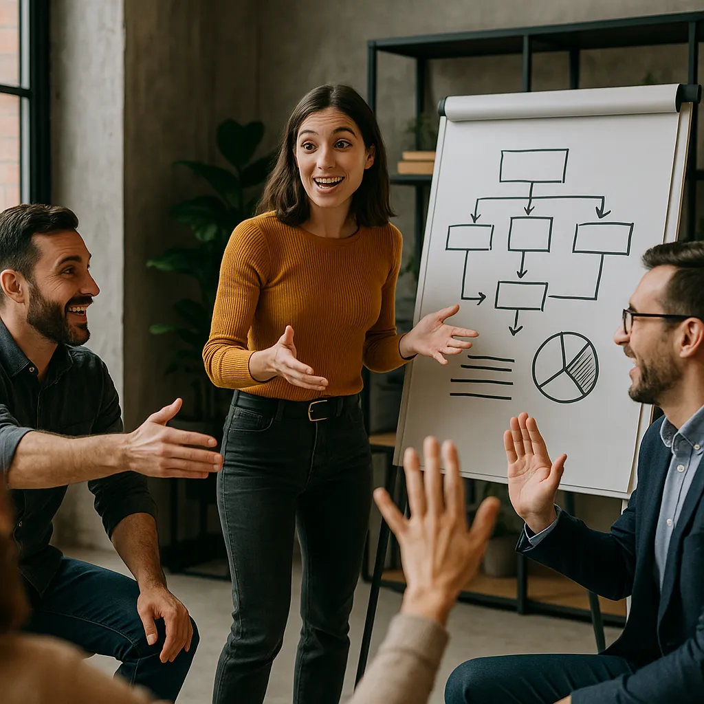 Workshop mit Flipchart, aktive Gruppe