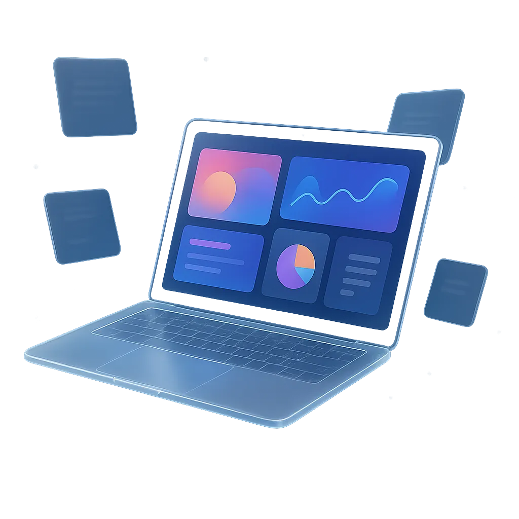 Cinematic digital workspace mockup showing high converting business funnel dashboards on modern screens