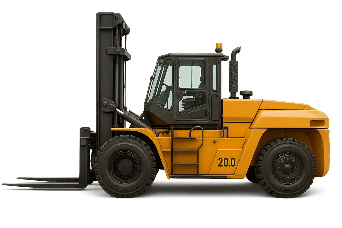 Heavy-duty 20-ton forklift, isolated, side profile
