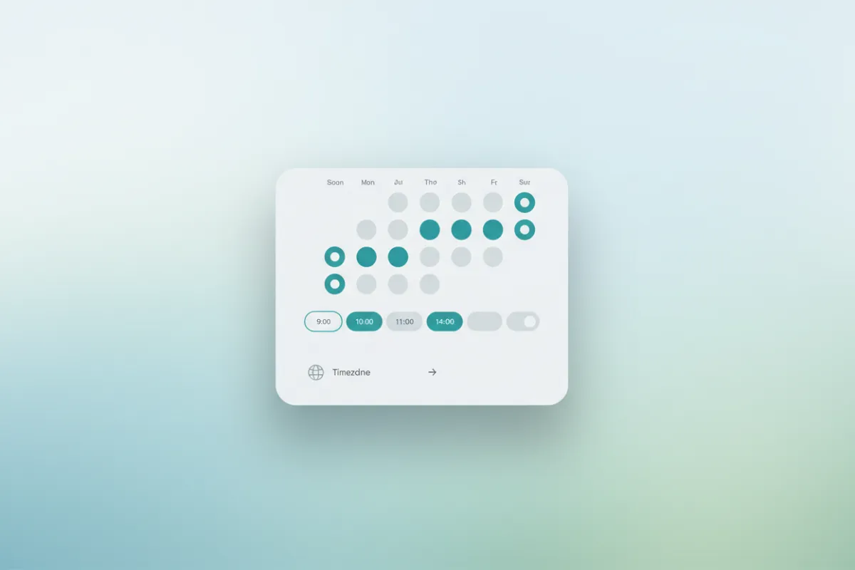 Calendar and booking widget embedded in a page with available time slots