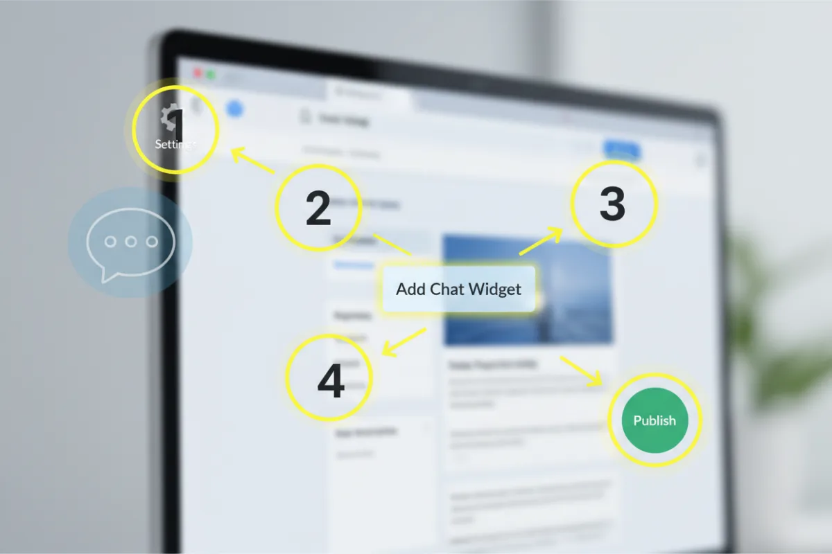 Chat Widget Setup tutorial thumbnail with step-by-step overlays