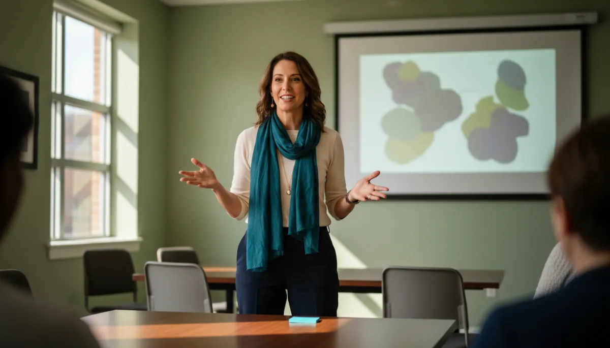 Sara teaching at a local business center