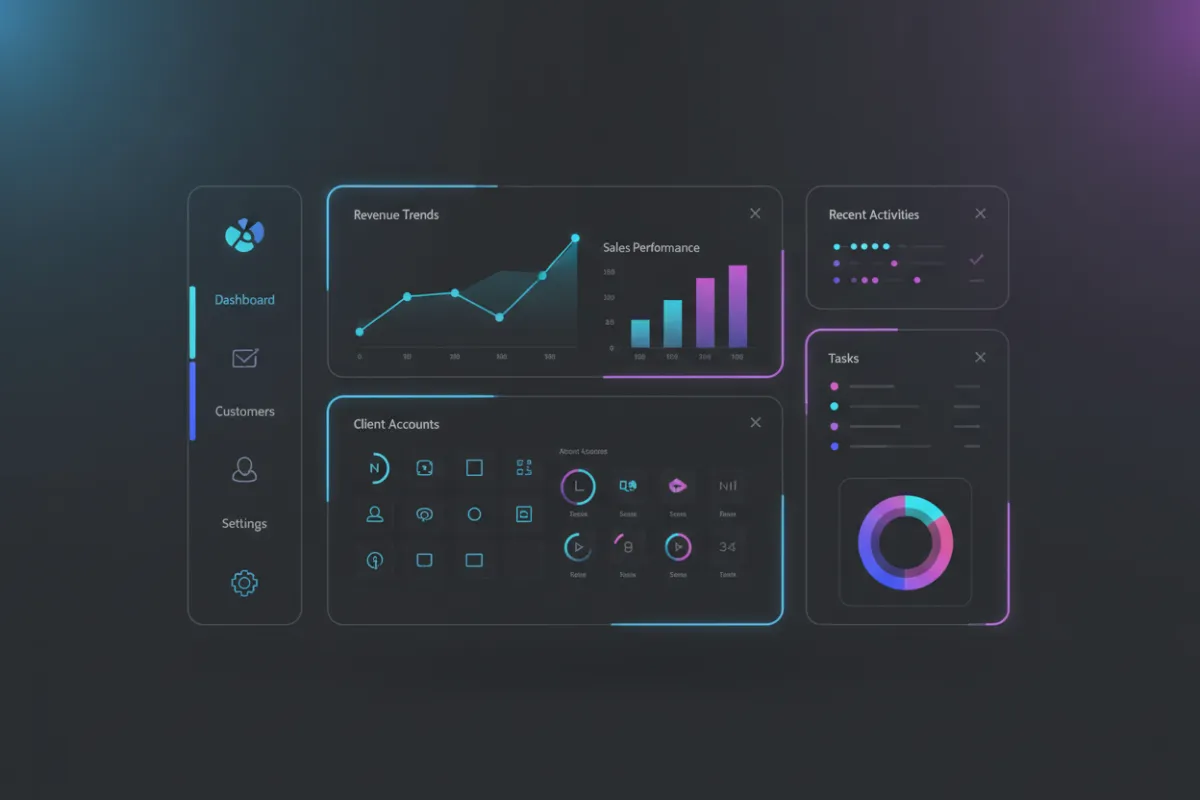 GoHighLevel style dashboard preview with CRM pipelines, automations, green and electric-blue accent callouts