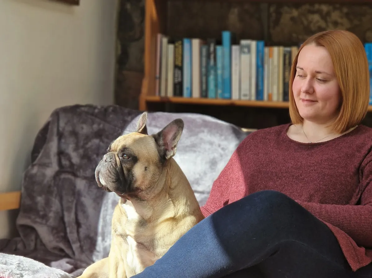 Fiona with a dog