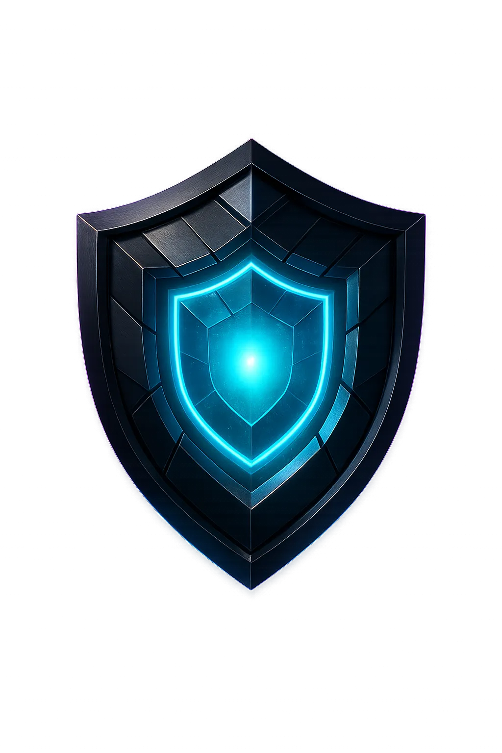 Futuristic 3D crystalline shield matrix and defensive orbital core representing rock-solid stability