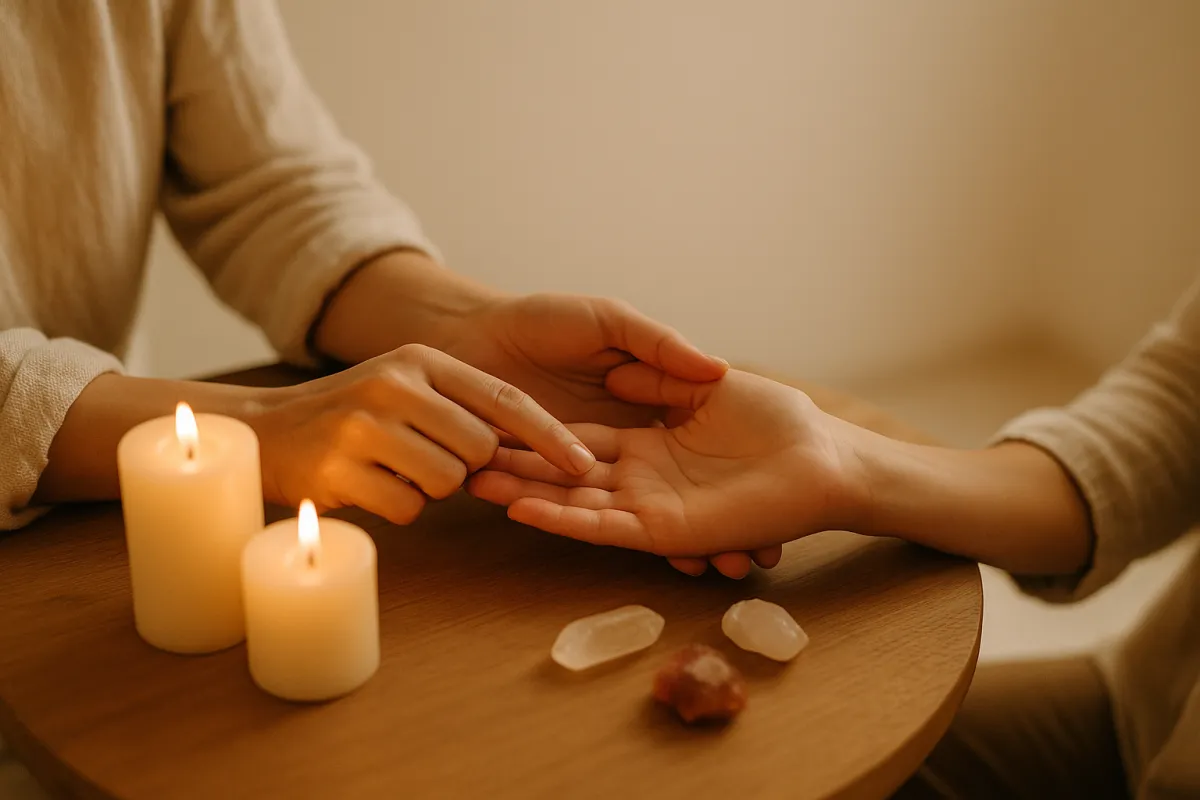 Palm reading consultation hands and lines
