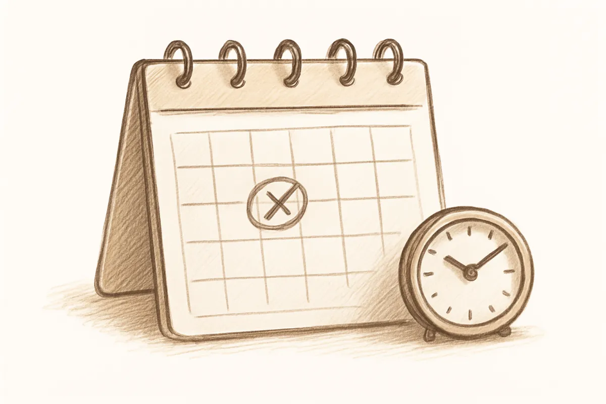Warm, neutral illustration of a calendar appointment with a small clock symbolizing scheduling a consultation