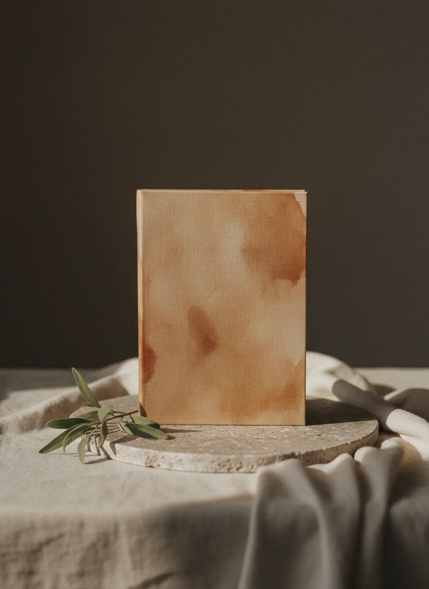 A beautifully bound journal on a linen surface, representing the restorative Healing Immersion.