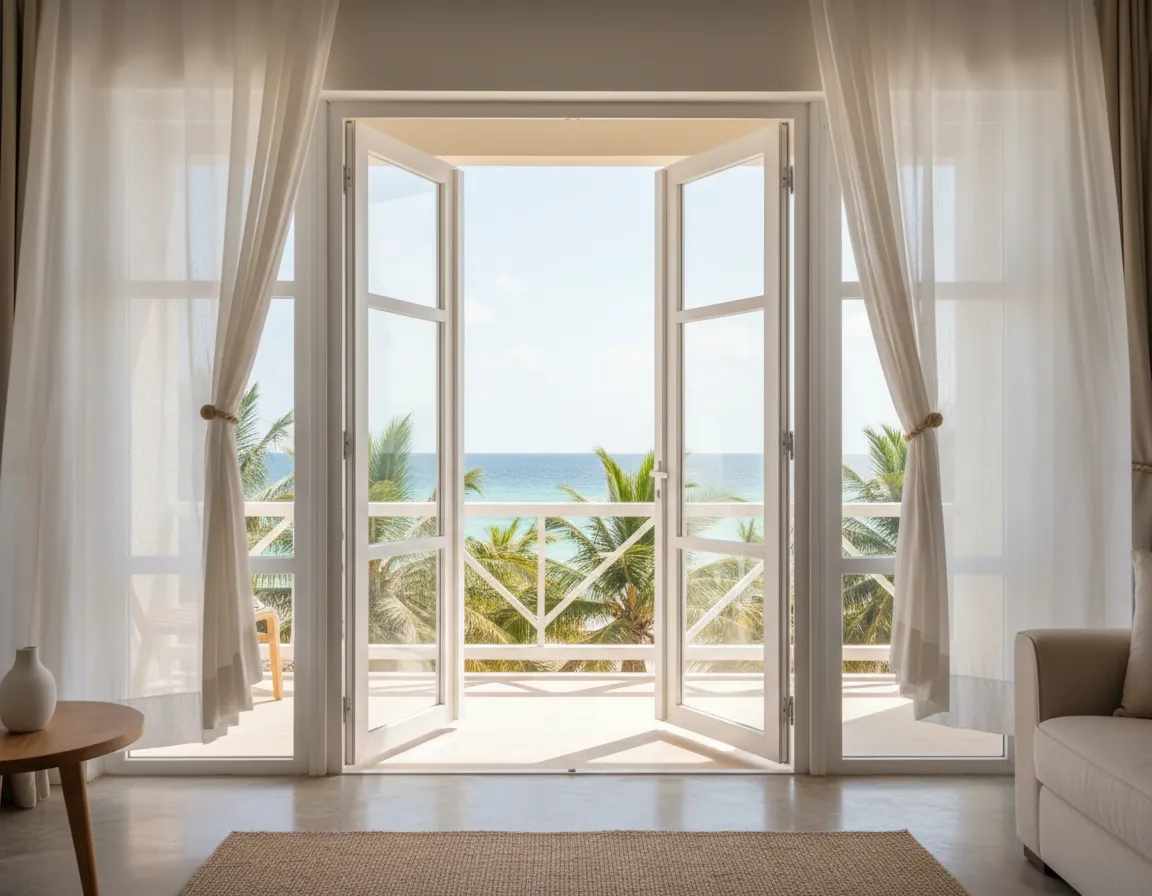 PVC balcony doors in a Zanzibar beach hotel
