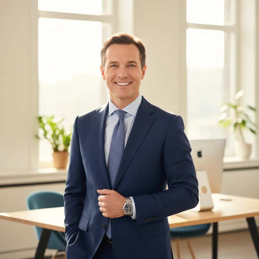 Portrait of the Ideazic founder in a bright modern office