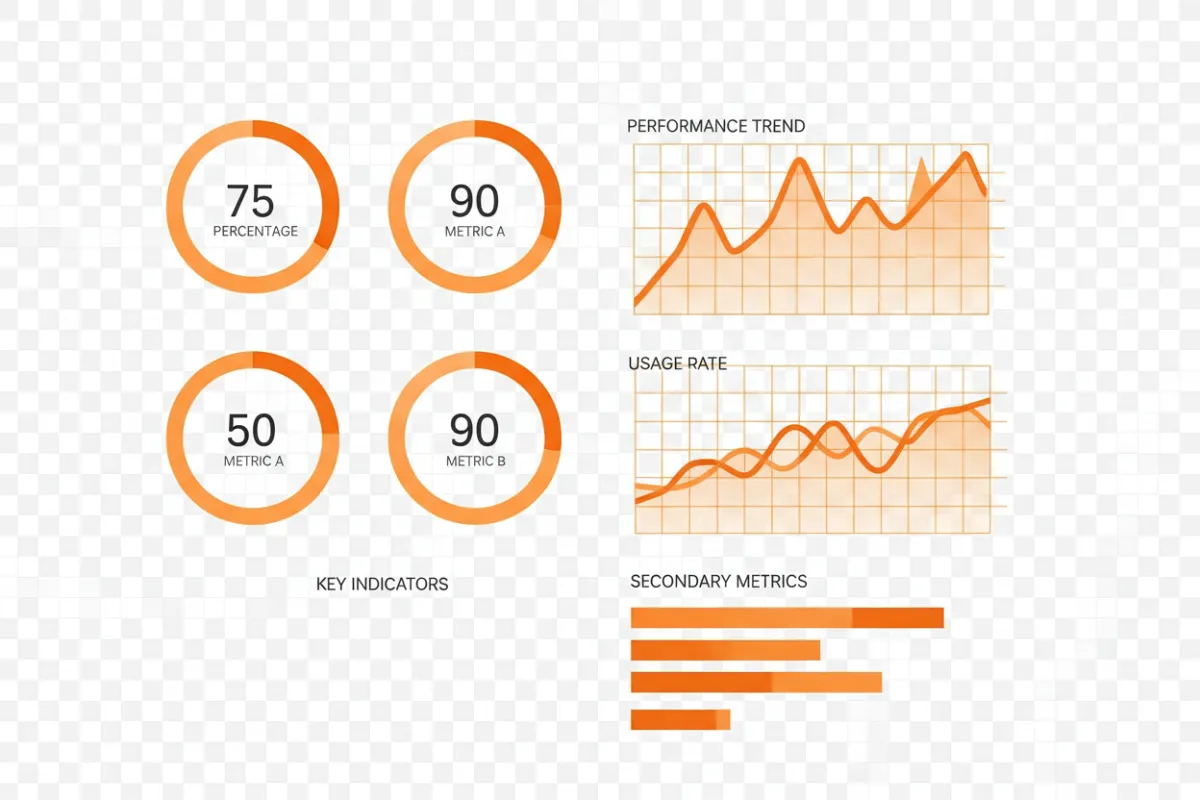 لقطة شاشة تحليلات ثانوية بمؤشرات أداء رئيسية بتدرجات برتقالية.